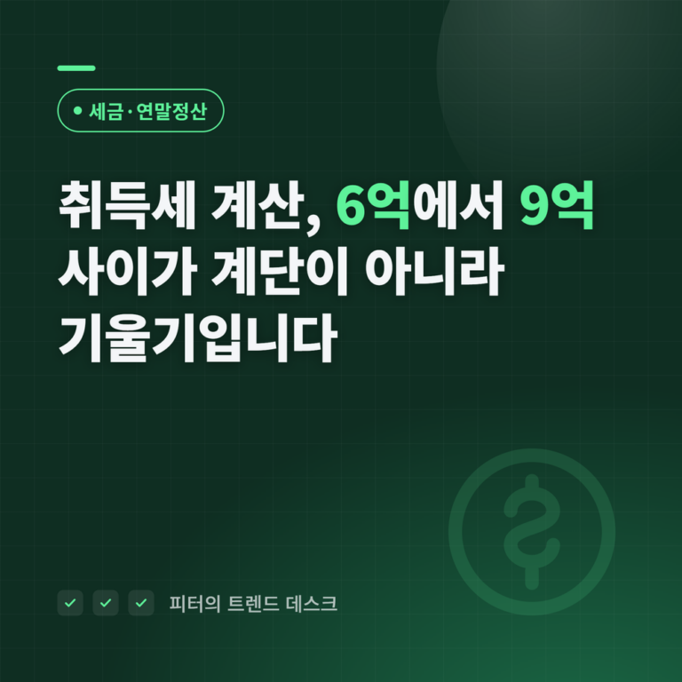 취득세 계산, 6억에서 9억 사이가 계단이 아니라 기울기입니다