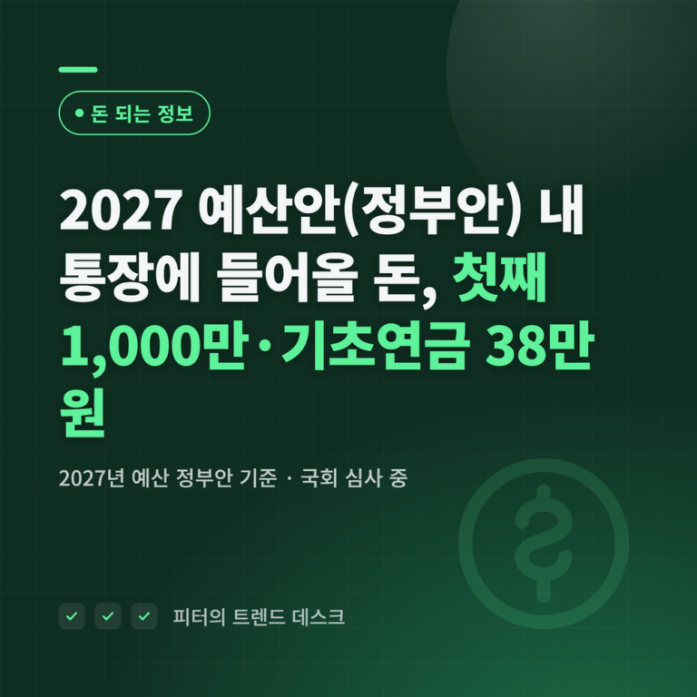 2027년 예산안 내 돈: 첫째 1,000만 원·기초연금 38만 원 (정부안)