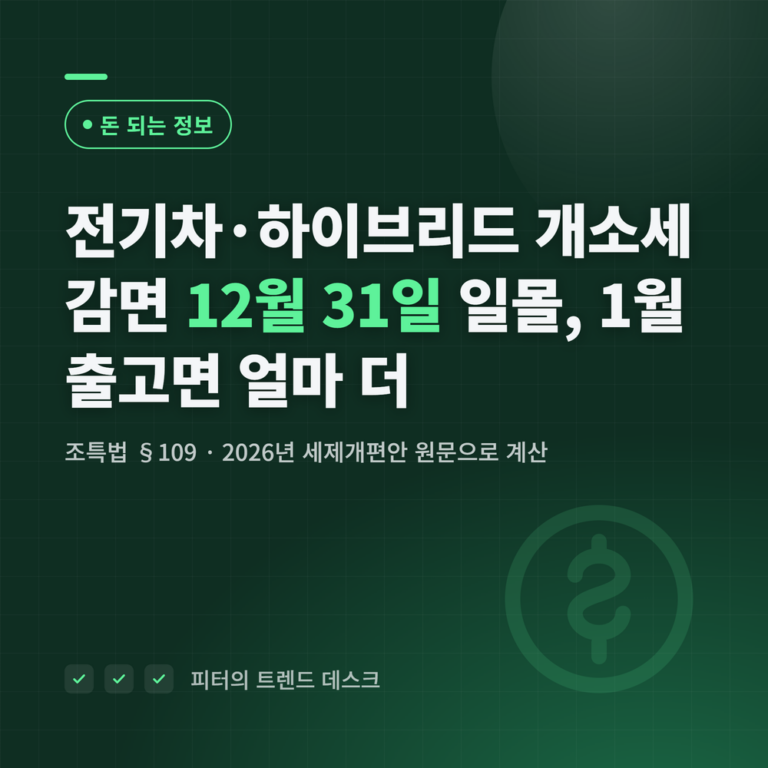 전기차·하이브리드 개소세 감면 12월 31일 일몰, 1월 출고면 얼마 더