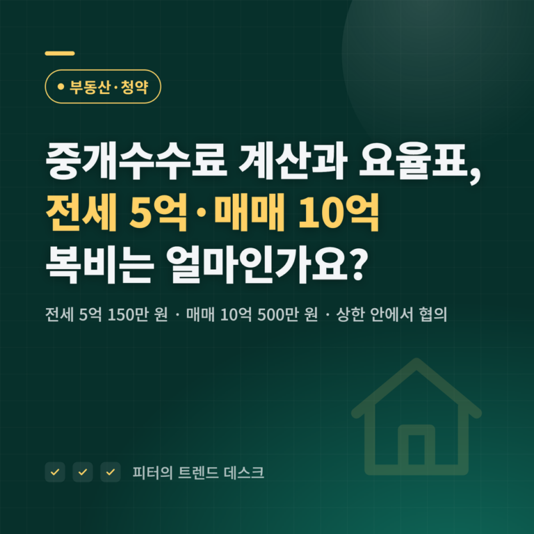 중개수수료 계산과 요율표 2026, 전세 5억·매매 10억 복비는 얼마인가요?