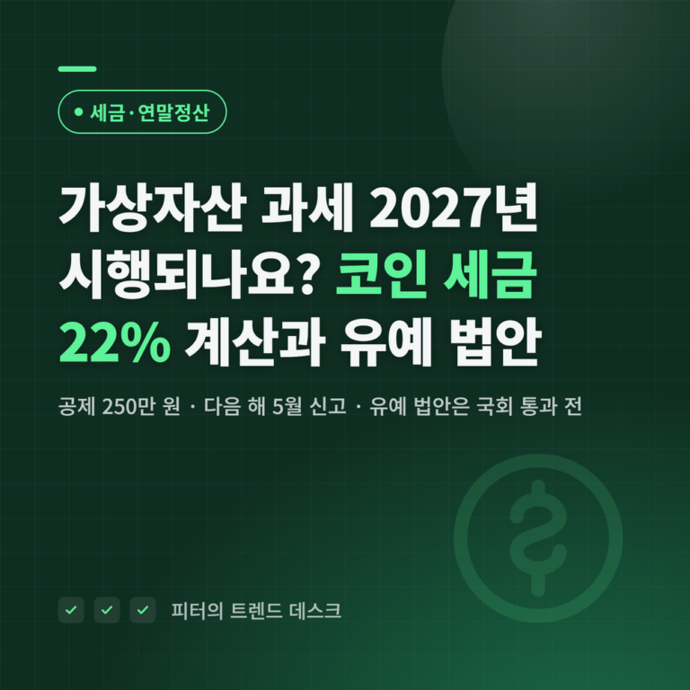 가상자산 과세 2027년 시행되나요? 코인 세금 22% 계산과 유예 법안