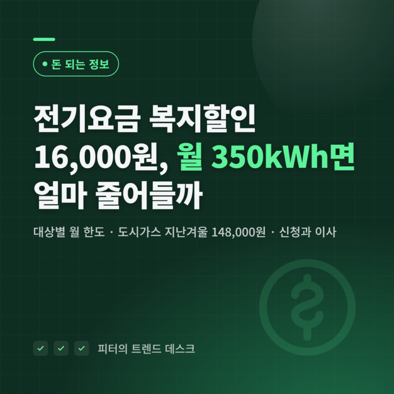 전기요금 복지할인 16,000원·도시가스 경감, 350kWh면 얼마 줄어드나요?