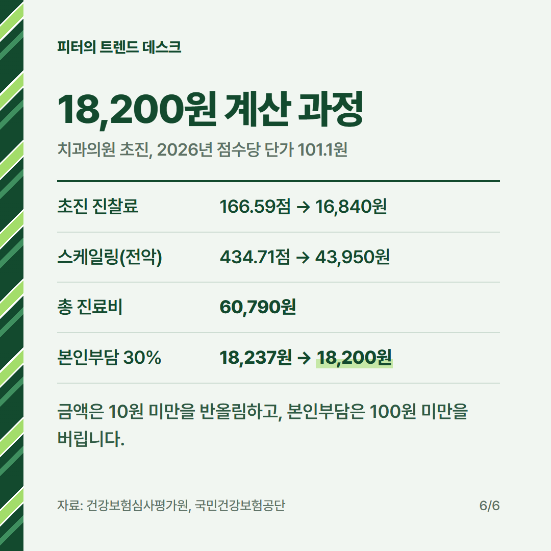 스케일링 건강보험 비용 18,200원은 어떻게 나오나요? 2026년 수가 계산 사진 5